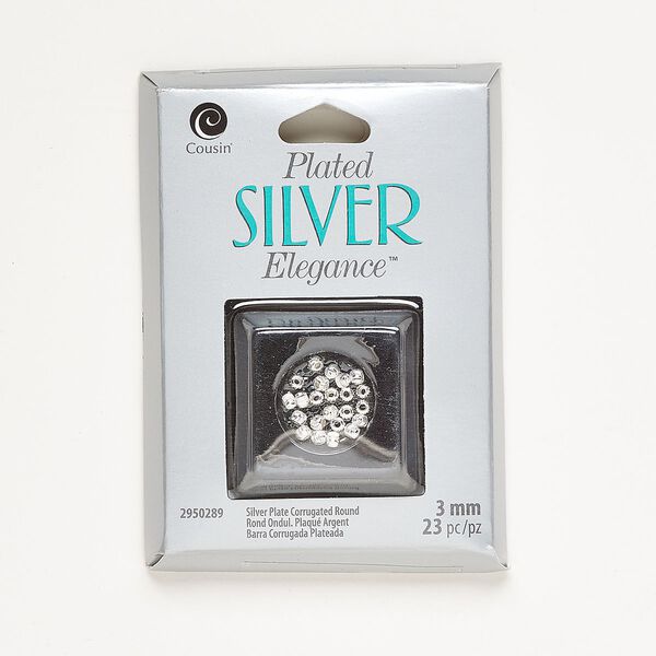Bead, silver-finished brass, 3mm corrugated round. Sold per pkg of 23. image number 0