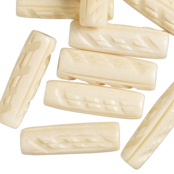 Bead, bone (bleached), off-white, 25x7mm-26x8mm textured round tube, Mohs hardness 2-1/2. Sold per pkg of 20. image number 0