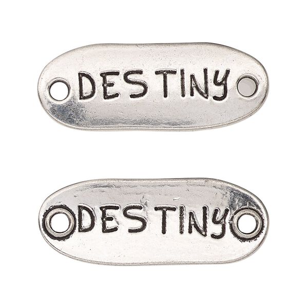 Link, antique silver-finished "pewter" (zinc-based alloy), 33x13mm two-sided oval with "DESTINY." Sold per pkg of 2. image number 0
