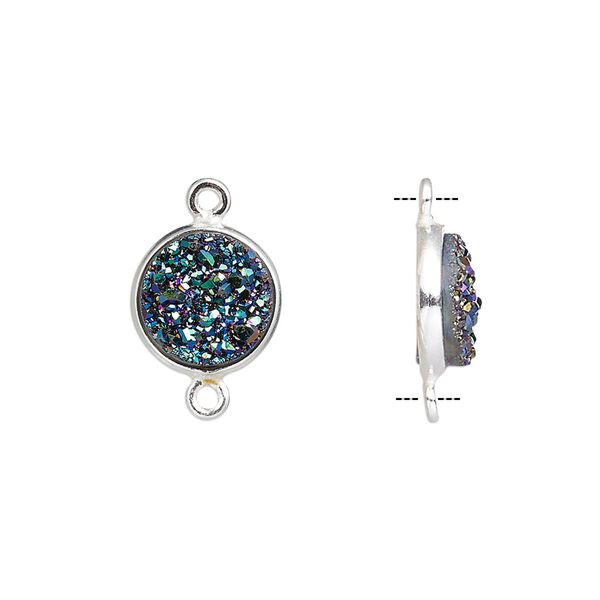 Druzy agate / sterling silver 1pkg1, electrocoated hand-cut flat round link 11mm image number 0