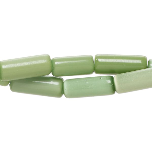 Bead fiber optic 2pk opaque moss green, 15x4mm-19x6mm round tube 14 inch image number 0