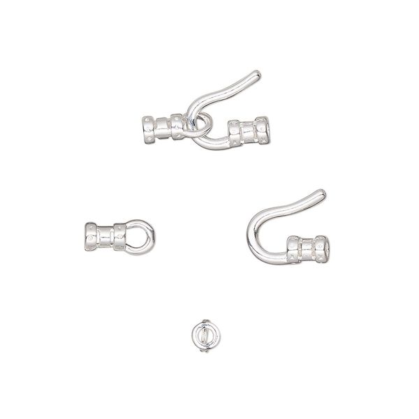 Clasp, hook-and-eye, silver-plated brass, 13x7.5mm with crimp ends. Sold per pkg of 10. image number 0