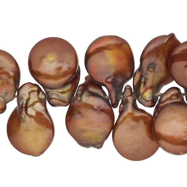 Pearl, cultured freshwater pearl (dyed), bronze, 14x11mm-17x13mm baroque, Mohs hardness 2-1/2 to 4. Sold per 15-inch strand, approximately 65 beads. image number 0