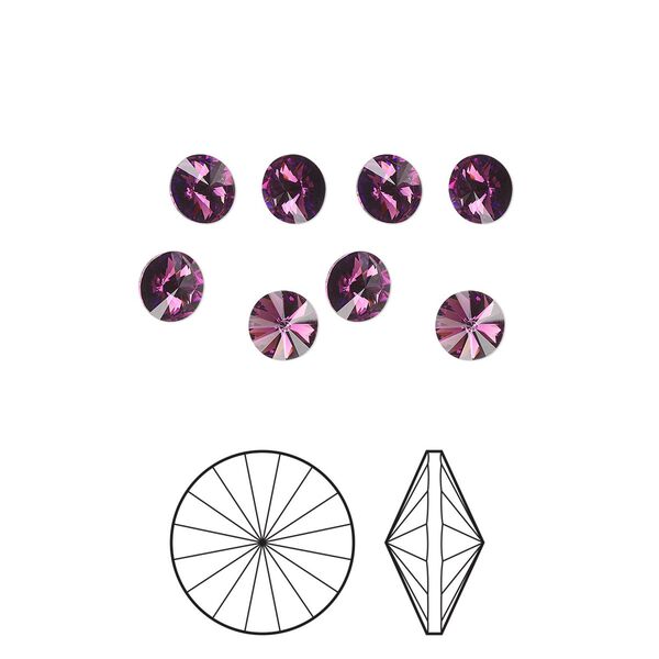 Chaton 8pk amethyst foil back, Preciosa MAXIMA Czech crystal rhinestone 8.16-8.41mm rivoli SS39 image number 0