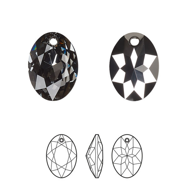 Drop 36pk crystal silver night, Swarovski® 16mm pendant elliptic cut 6438 image number 0
