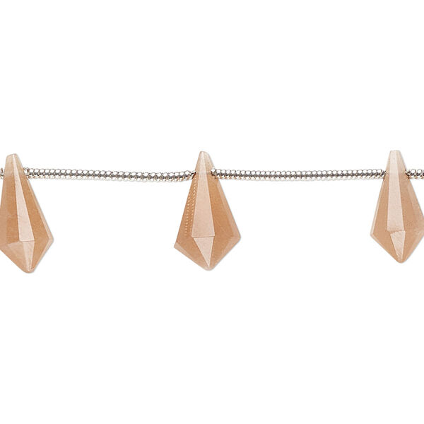 Bead, peach moonstone (natural), 12x6mm top-drilled hand-cut faceted point, B Grade, Mohs hardness 6 to 6-1/2. Sold per pkg of 10. image number 0