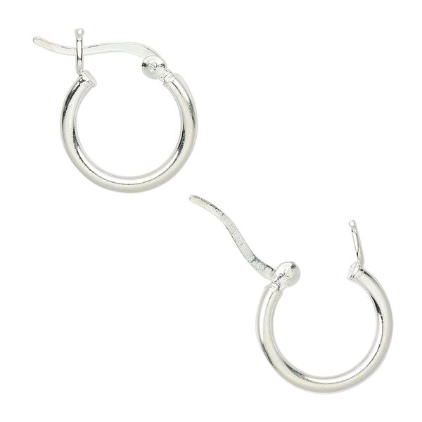 Earring hoop 1pkg2 sterling silver, 14mm round / latch-back, 1 pair image number 0