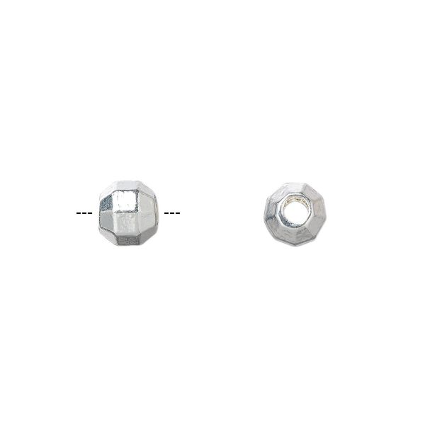 Bead, silver-finished "pewter" (zinc-based alloy), 6mm diamond-cut faceted round with 2.1mm hole. Sold per pkg of 10. image number 0