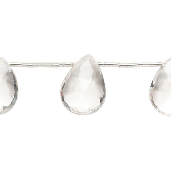 Quartz crystal 1pkg10, hand-cut top-drilled faceted puffed teardrop bead natural 12x9mm-16x12mm image number 0