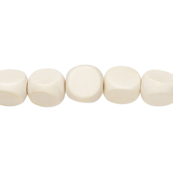Bead, wood (dyed / waxed), white, 10mm rounded triangle. Sold per 15-1/2" to 16" strand. image number 0