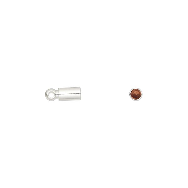 Cord end, glue-in, silver-finish brass, 5.5x3mm, approximately 2.4mm inside diameter. Sold per pkg of 20. image number 0