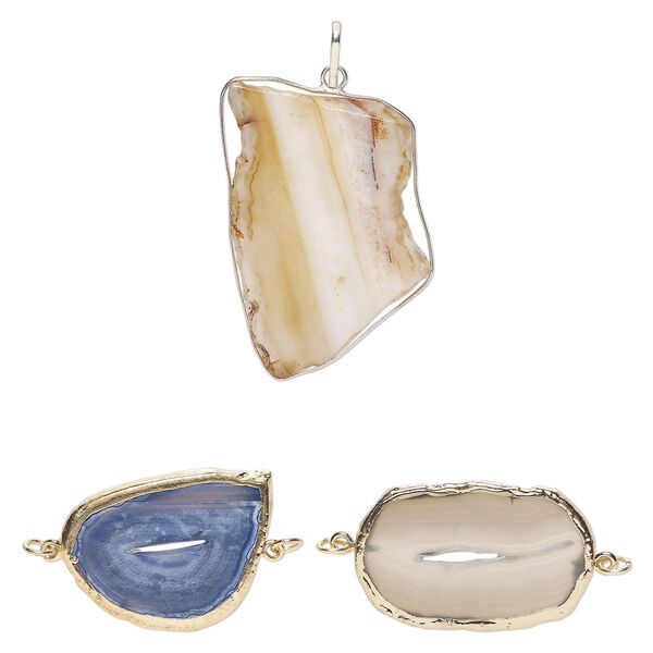 Pendant and link mix, silver-finished gold-finished "pewter" (zinc-base metal alloy) and steel (dyed), 40x21mm-67x36mm freeform. Sold per pkg of 3. image number 0