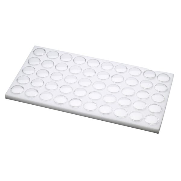 Display insert, faceted gems, foam and acrylic, white and clear, 14 x 7-3/4 x 3/4 inches with (50) 1-1/8 x 3/4 inch reclosable vials, fits standard full tray. Sold individually. image number 0