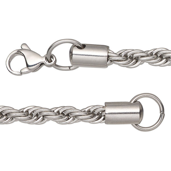 Chain, stainless steel, 4.9mm French rope, 20 inches with lobster claw clasp. Sold individually. image number 0
