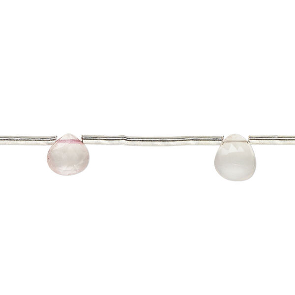 Rose quartz 1pkg7, hand-cut top-drilled faceted puffed teardrop bead natural 5-7mm image number 0