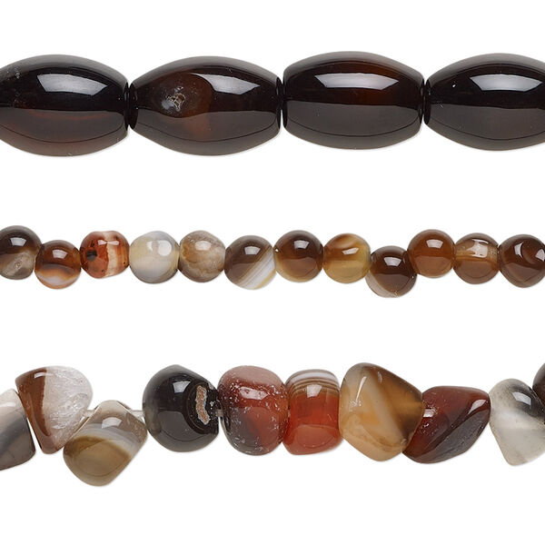Bead mix, red agate and black agate (dyed / heated), 4mm-13x9mm mixed shapes with 0.4-1.4mm hole, C grade, Mohs hardness 6-1/2 to 7. Sold per pkg of (3) 15-inch strands. image number 0