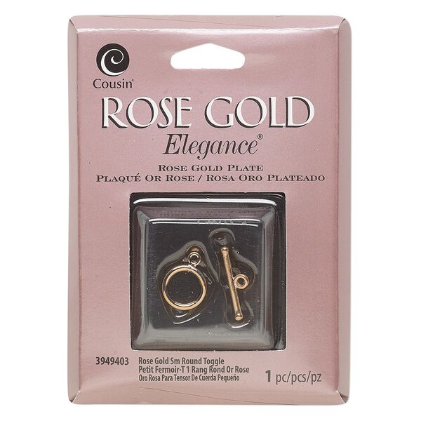 Clasp, toggle, rose gold-plated copper and lacquer, 11.5mm round. Sold individually. image number 0