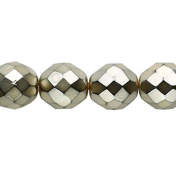 Bead, Czech fire-polished glass, pkg/15-1/2 to 16 inches, 12mm faceted round, opaque gold carmen, (23980-70084). image number 0