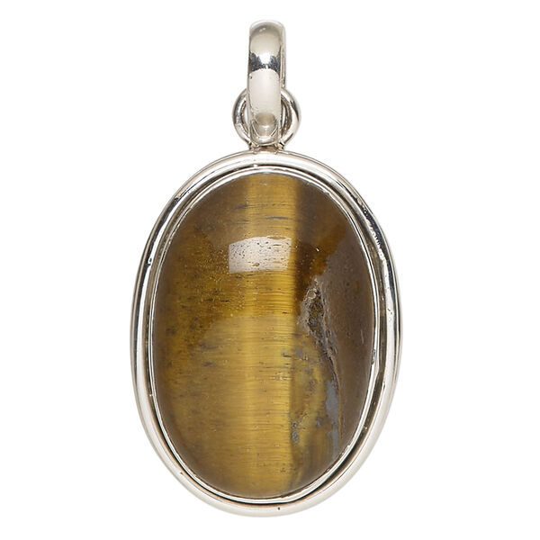 Pendant, tigereye (natural) and sterling silver, 31x2mm oval. Sold individually. image number 0