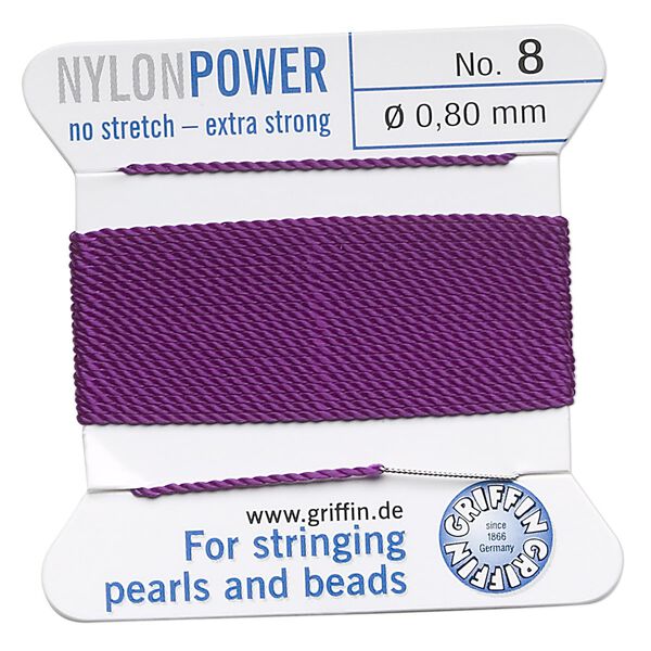 Thread, Griffin, nylon, amethyst purple, size #8. Sold per 2-meter card (approximately 78 inches). image number 0