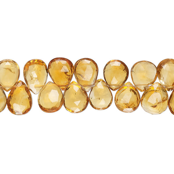 Golden citrine 1pkg1, hand-cut top-drilled faceted puffed teardrop bead 8 inch 8x5mm-10x7mm image number 0
