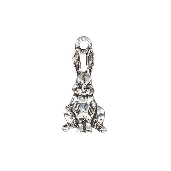 Charm, antique silver-plated pewter (tin-based alloy), 22x11.5mm single-sided bunny. Sold per pkg of 2. image number 0