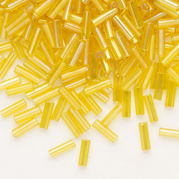 Bead, Preciosa Ornela Czech glass, bugle bead, pkg/50g, 1/4 inch, rainbow translucent yellow amber, (81010). image number 0