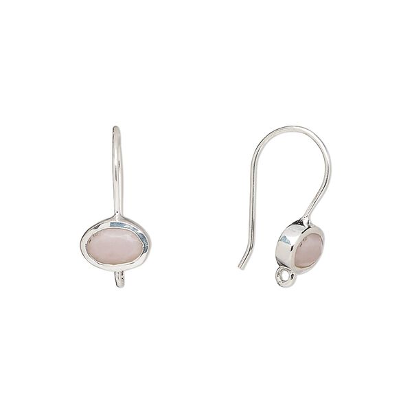Ear wire fishhook 1pkg2 sterling silver / opal (natural), 15.5mm / 7.5x5.5mm oval / hand-cut / closed loop, 22 gauge 1 pair image number 0