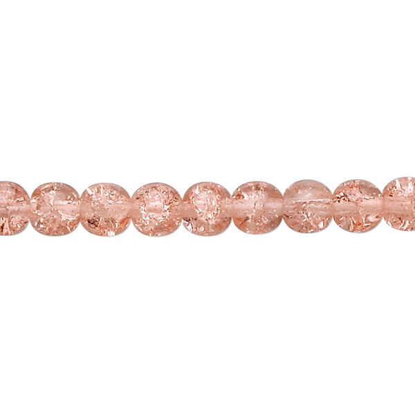 Bead, Czech crackle glass druk, pink, 6mm round. Sold per 15-1/2" to 16" strand. image number 0