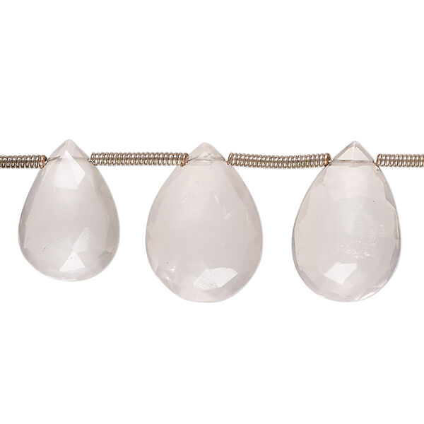 Rose quartz 1pkg14, hand-cut top-drilled faceted puffed teardrop bead natural 13x9mm-18x13mm image number 0