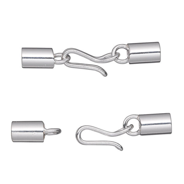 Clasp, hook-and-eye, sterling silver, 33x7mm with 14x7mm hook and 7.5x5mm cord ends, 4mm inside diameter, 33x7mm overall. Sold individually. image number 0