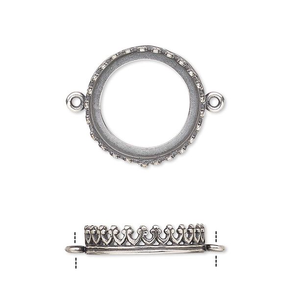 Link, JBB Findings, antique silver-plated brass, 17.5mm round with open back and decorative trim, 16mm round bezel setting. Sold per pkg of 2. image number 0