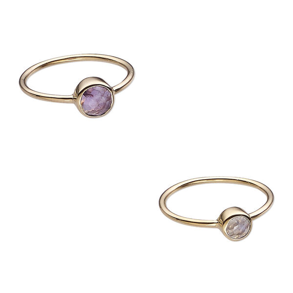 Ring, rainbow moonstone / amethyst (natural) / gold-finished sterling silver, 6mm and 7mm wide, size 8. Sold per 2-piece set. image number 0