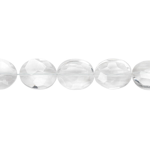 Quartz crystal 1pkg5, hand-cut faceted flat oval bead natural 11x9mm image number 0