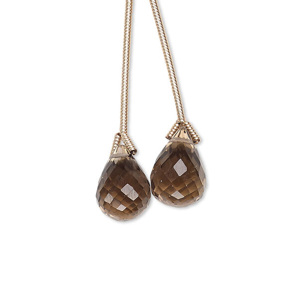 Smoky quartz 1pkg2, hand-cut top-drilled faceted teardrop bead 12x8mm-13x9mm image number 0