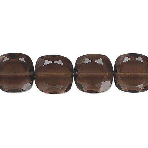 Smoky quartz 1pkg10, hand-cut faceted flat square bead 12mm image number 0