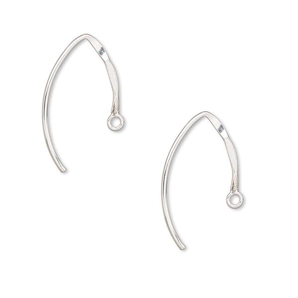 Ear wire, sterling silver-filled, 14mm hammered marquise with closed loop, 18 gauge. Sold per pair. image number 0