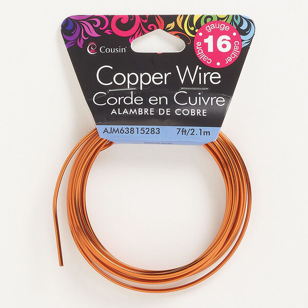Wire, anodized copper, orange, round, 16 gauge. Sold per pkg of 7 feet. image number 0