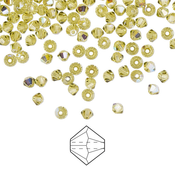 Bead 1440pk acid yellow AB, Preciosa Czech crystal 3mm bicone image number 0