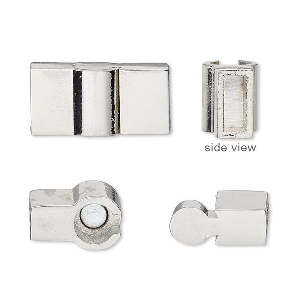 Clasp, magnetic slide lock, imitation rhodium-plated "pewter" (zinc-based alloy), 21x10mm rectangle with glue-in ends, 8x3mm inside diameter. Sold individually. image number 0