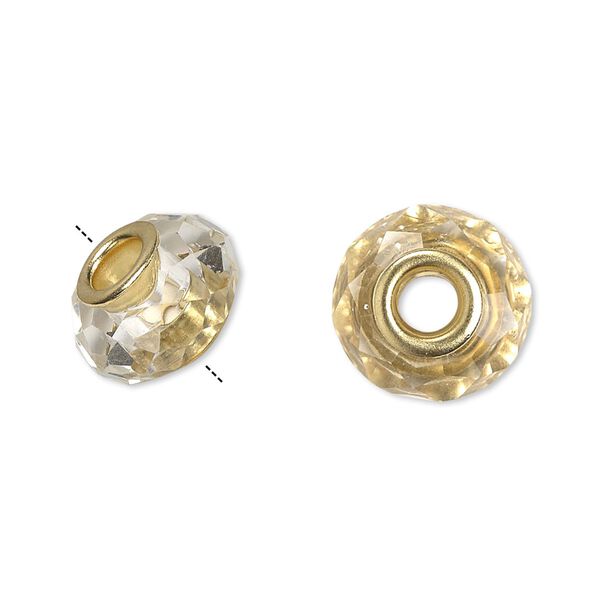 Bead 10pk 32 facets clear gold finish, Celestial Crystal® Dione® 14x9mm rondelle image number 0
