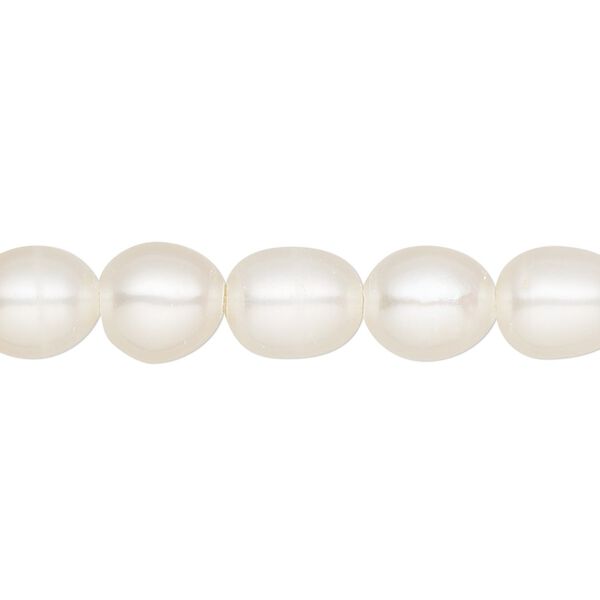 Pearl, cultured freshwater (bleached), white, 8-9mm rice, C- grade, Mohs hardness 2-1/2 to 4. Sold per 8-inch strand, approximately 15-20 beads. image number 0