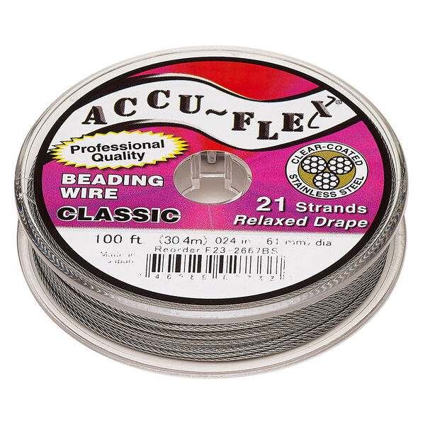Beading wire, Accu-Flex®, nylon and stainless steel, clear, 21 strand, 0.024-inch diameter. Sold per 100-foot spool. image number 0
