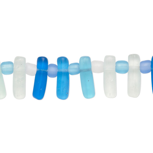 Bead, glass, transparent matte multicolored, 12x3mm-13x4mm top-drilled stick. Sold per 15-1/2" to 16" strand. image number 0