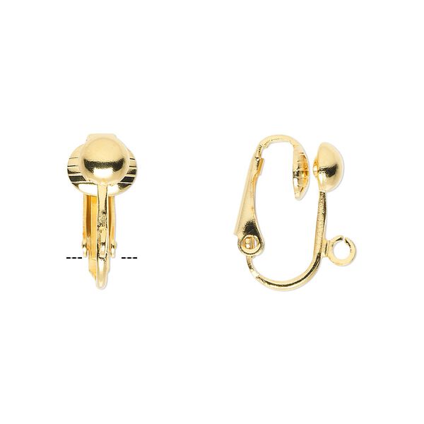 Earring clip-on 1pkg10 gold-plated, 16mm hinged / 5mm half-ball / open loop, steel 5 pair image number 0