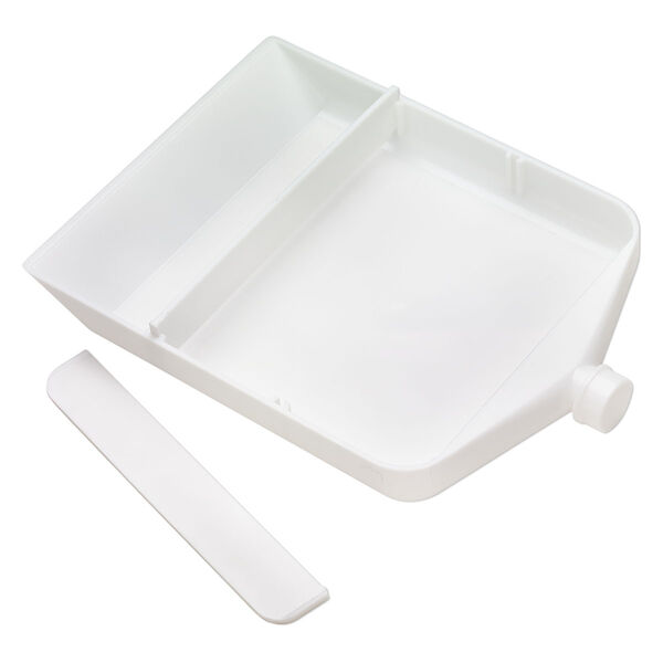 Funnel tray, plastic, white, pk/1, 8-1/5 x 6 x 1 inch rectangle with 11mm funnel tube and pop-off cap. image number 2