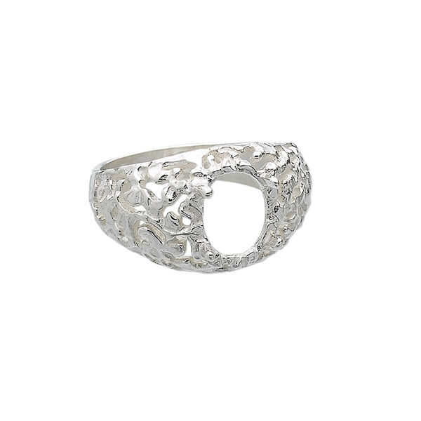 Ring, sterling silver, freeform band with 10x8mm 4-prong oval setting, size 9. Sold individually. image number 0