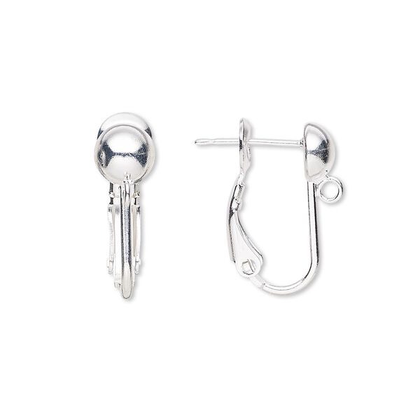 Earring, silver-plated brass, 18mm hinged with loop and 6mm ball with post. Sold per pkg of 5 pairs. image number 0