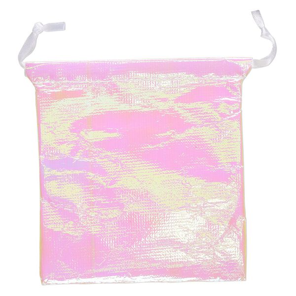 Pouch, satin, fluorescent white, 4-1/2 x 4 inches with drawstring. Sold per pkg of 12. image number 0