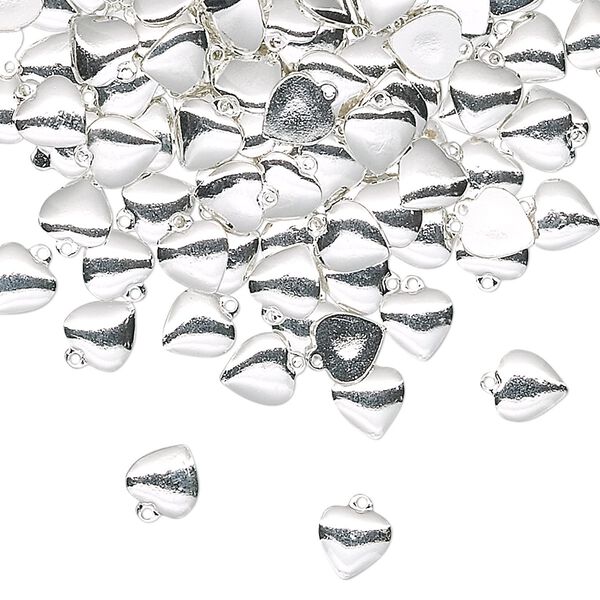Charm, silver-plated brass, stamped, 5mm heart. Sold per pkg of 50. image number 0